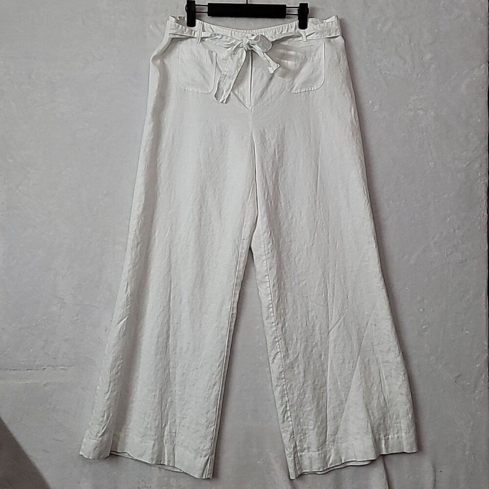 LUCY & Laurel 100% Linen Pants Super Wide Leg Women's Size 14 Lined White EUC